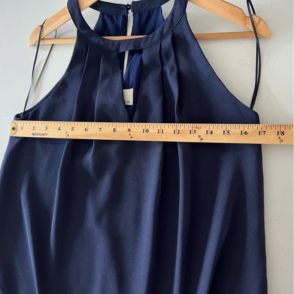 Greylin Melissa  Laser Cut Deep Navy Blue Halter Shift Mini Dress Preppy Sz M - Picture 15 of 15